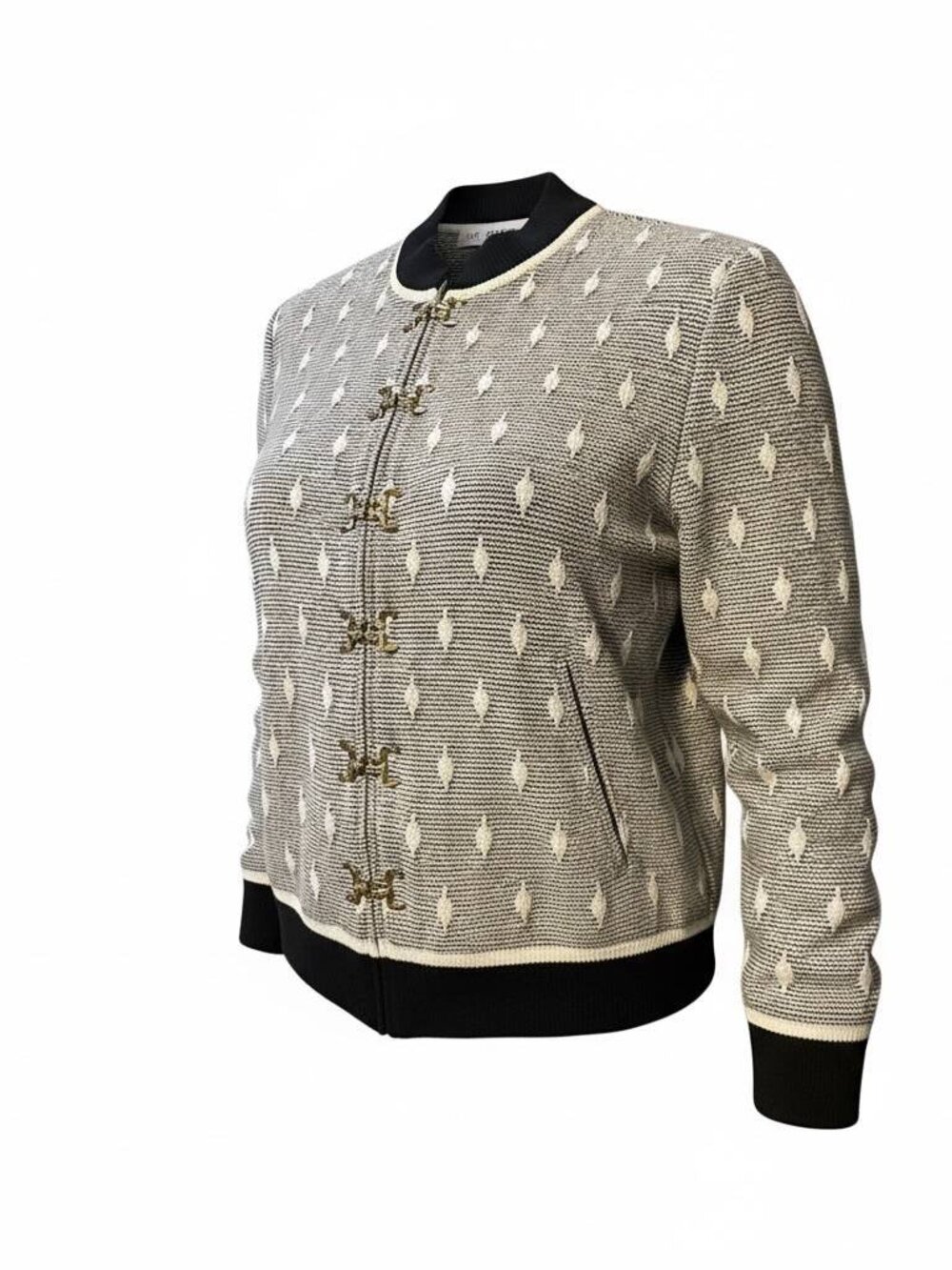 St. John Santana Knit Toggle Jacket Beige Black Women’s Size 6